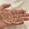 Oro Laminado Extra Large Hoop, Gold Filled Style Hollow Design, Diamond Cutting Finish, Tricolor, 02.213.0439.1.70