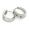 Rhodium Plated Huggie Hoop, with Garnet and White Cubic Zirconia, Polished, Rhodium Finish, 02.210.0056.6.15