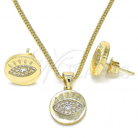 Oro Laminado Earring and Pendant Adult Set, Gold Filled Style with White Micro Pave, Polished, Golden Finish, 10.156.0249