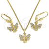 Oro Laminado Earring and Pendant Adult Set, Gold Filled Style Bee Design, with White Micro Pave, Polished, Golden Finish, 10.210.0149