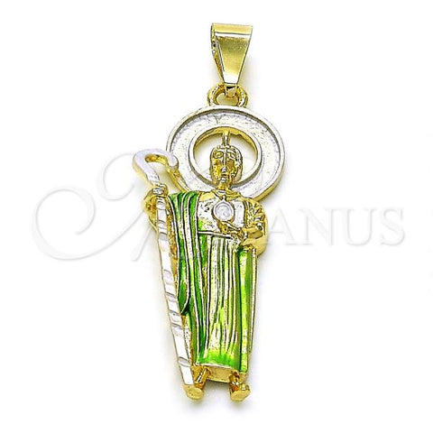 Oro Laminado Religious Pendant, Gold Filled Style San Judas Design, Polished, Tricolor, 05.213.0162