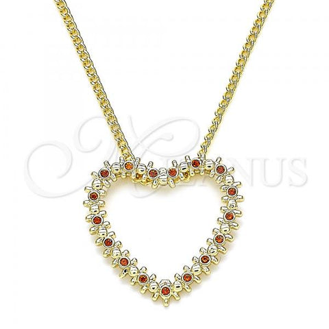 Oro Laminado Pendant Necklace, Gold Filled Style Heart Design, with Garnet Micro Pave, Polished, Golden Finish, 04.156.0301.2.20