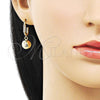 Oro Laminado Dangle Earring, Gold Filled Style Chunky Design, with White Micro Pave, Polished, Golden Finish, 02.213.0709