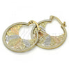 Oro Laminado Small Hoop, Gold Filled Style Flower Design, Polished, Tricolor, 02.102.0041.25