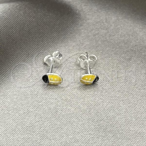Sterling Silver Stud Earring, Yellow Enamel Finish, Silver Finish, 02.406.0001.01