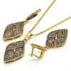 Oro Laminado Earring and Pendant Adult Set, Gold Filled Style with White Crystal, Polished, Golden Finish, 10.314.0005.1