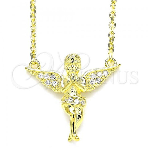 Sterling Silver Pendant Necklace, Angel Design, with White Micro Pave, Polished, Golden Finish, 04.336.0012.2.16
