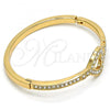 Gold Tone Individual Bangle, Heart and key Design, with White Crystal, Polished, Golden Finish, 07.252.0022.04.GT (04 MM Thickness, One size fits all)