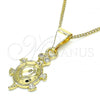 Oro Laminado Pendant Necklace, Gold Filled Style Teapot Design, with White Micro Pave, Polished, Golden Finish, 04.253.0011.20