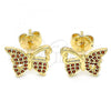 Oro Laminado Stud Earring, Gold Filled Style Butterfly Design, with Garnet Micro Pave, Polished, Golden Finish, 02.156.0456.2