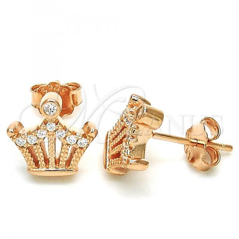Sterling Silver Stud Earring, Crown Design, with White Cubic Zirconia, Polished, Rose Gold Finish, 02.336.0052.1
