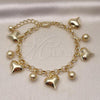 Oro Laminado Charm Bracelet, Gold Filled Style Heart and Ball Design, Polished, Golden Finish, 03.331.0255.08