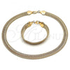 Oro Laminado Necklace and Bracelet, Gold Filled Style Bismark Design, Diamond Cutting Finish, Golden Finish, 06.372.0057