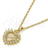 Oro Laminado Pendant Necklace, Gold Filled Style Heart and Love Design, with White Micro Pave, Polished, Golden Finish, 04.156.0047.20