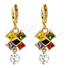 Oro Laminado Long Earring, Gold Filled Style with Multicolor and White Cubic Zirconia, Polished, Golden Finish, 02.217.0006