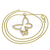 Oro Laminado Pendant Necklace, Gold Filled Style Butterfly Design, with White Micro Pave, Polished, Golden Finish, 04.156.0241.20