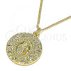 Oro Laminado Pendant Necklace, Gold Filled Style Virgen Maria Design, with Multicolor Micro Pave, Polished, Golden Finish, 04.341.0046.20