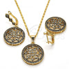 Oro Laminado Earring and Pendant Adult Set, Gold Filled Style with White Crystal and White Micro Pave, Polished, Golden Finish, 10.314.0004.1
