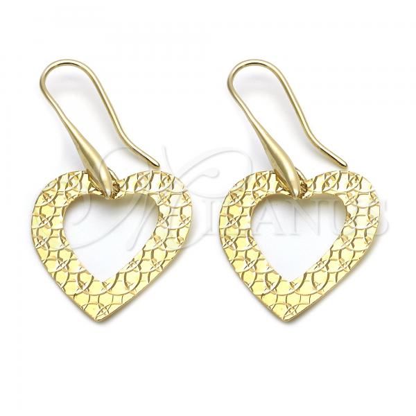 Oro Laminado Dangle Earring, Gold Filled Style Heart Design, Golden Finish, 02.63.1178