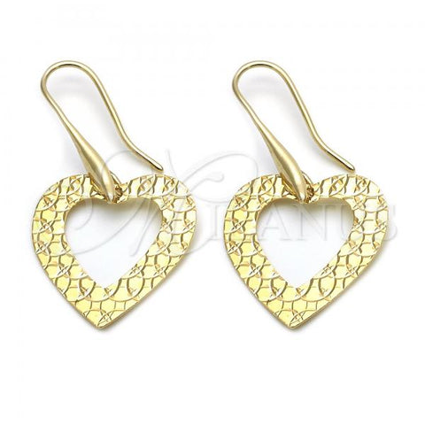 Oro Laminado Dangle Earring, Gold Filled Style Heart Design, Golden Finish, 02.63.1178