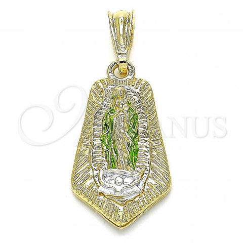 Oro Laminado Religious Pendant, Gold Filled Style Guadalupe Design, Polished, Tricolor, 05.351.0144