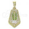 Oro Laminado Religious Pendant, Gold Filled Style Guadalupe Design, Polished, Tricolor, 05.351.0144