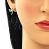 Oro Laminado Stud Earring, Gold Filled Style Dragon-Fly Design, with Garnet Micro Pave, Polished, Golden Finish, 02.344.0065.1
