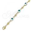 Oro Laminado Fancy Bracelet, Gold Filled Style Evil Eye Design, White Enamel Finish, Golden Finish, 03.213.0033.4.08