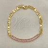 Oro Laminado Fancy Bracelet, Gold Filled Style Mariner Design, with Pink Cubic Zirconia, Polished, Golden Finish, 03.130.0012.3.08