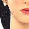 Oro Laminado Stud Earring, Gold Filled Style Ball Design, with White Cubic Zirconia and Ivory Pearl, Polished, Golden Finish, 02.156.0351