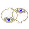 Oro Laminado Large Hoop, Gold Filled Style Evil Eye Design, with White Crystal, Blue Enamel Finish, Golden Finish, 02.380.0076.1.50