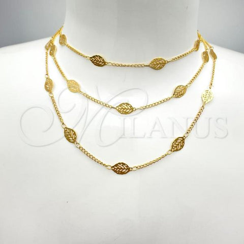 Oro Laminado Fancy Necklace, Gold Filled Style Leaf and Filigree Design, Polished, Golden Finish, 06.09.0001.24