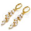 Oro Laminado Long Earring, Gold Filled Style Leaf Design, with White Cubic Zirconia, Polished, Golden Finish, 02.217.0014