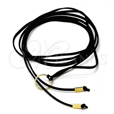 Oro Laminado Fancy Necklace, Gold Filled Style Black Leather Finish, Golden Finish, 04.09.0023