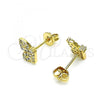 Oro Laminado Stud Earring, Gold Filled Style Butterfly Design, with White Micro Pave, Polished, Golden Finish, 02.102.0067