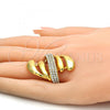 Oro Laminado Multi Stone Ring, Gold Filled Style with White Crystal, Polished, Golden Finish, 01.241.0041.08 (Size 8)