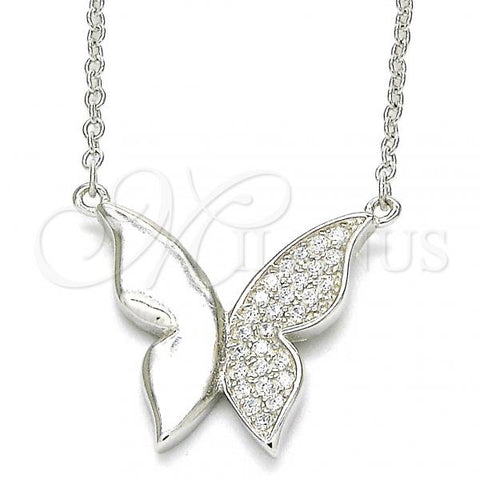 Sterling Silver Pendant Necklace, Butterfly Design, with White Cubic Zirconia, Polished, Rhodium Finish, 04.336.0085.16