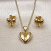 Oro Laminado Earring and Pendant Adult Set, Gold Filled Style Heart Design, Polished, Golden Finish, 10.342.0205