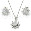 Sterling Silver Earring and Pendant Adult Set, Flower Design, with White Cubic Zirconia, Polished, Rhodium Finish, 10.286.0006