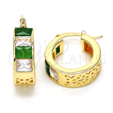 Oro Laminado Small Hoop, Gold Filled Style with Green and White Cubic Zirconia, Polished, Golden Finish, 02.185.0001.7.20