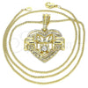 Oro Laminado Pendant Necklace, Gold Filled Style Heart and Elephant Design, with White Crystal, Polished, Golden Finish, 04.351.0020.1.20