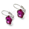 Rhodium Plated Leverback Earring, Flower Design, with Rose Swarovski Crystals, Polished, Rhodium Finish, 02.239.0012.5