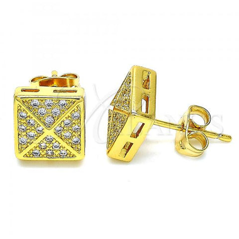 Oro Laminado Stud Earring, Gold Filled Style with White Cubic Zirconia, Polished, Golden Finish, 02.342.0020
