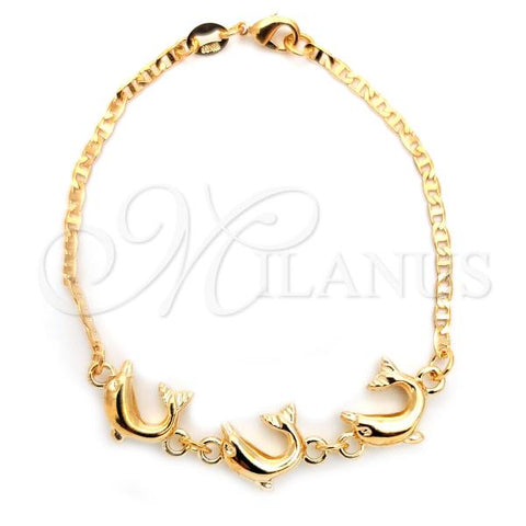 Oro Laminado Fancy Bracelet, Gold Filled Style Dolphin and Mariner Design, Polished, Golden Finish, 03.32.0154