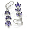 Rhodium Plated Long Earring, Leaf Design, with Amethyst and White Cubic Zirconia, Polished, Rhodium Finish, 02.205.0012.10