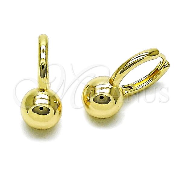 Oro Laminado Huggie Hoop, Gold Filled Style Ball Design, Polished, Golden Finish, 02.213.0794.16