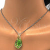 Gold Tone Pendant Necklace, Flower Design, with Green Azavache, Polished, Rhodium Finish, 04.276.0017.18.GT