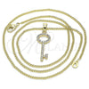 Oro Laminado Pendant Necklace, Gold Filled Style key Design, with White Micro Pave, Polished, Golden Finish, 04.344.0012.20