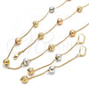 Oro Laminado Necklace, Bracelet and Earring, Gold Filled Style Ball Design, Diamond Cutting Finish, Tricolor, 06.170.0002