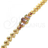 Oro Laminado Fancy Bracelet, Gold Filled Style Leaf Design, with Multicolor Cubic Zirconia, Polished, Golden Finish, 03.323.0006.08